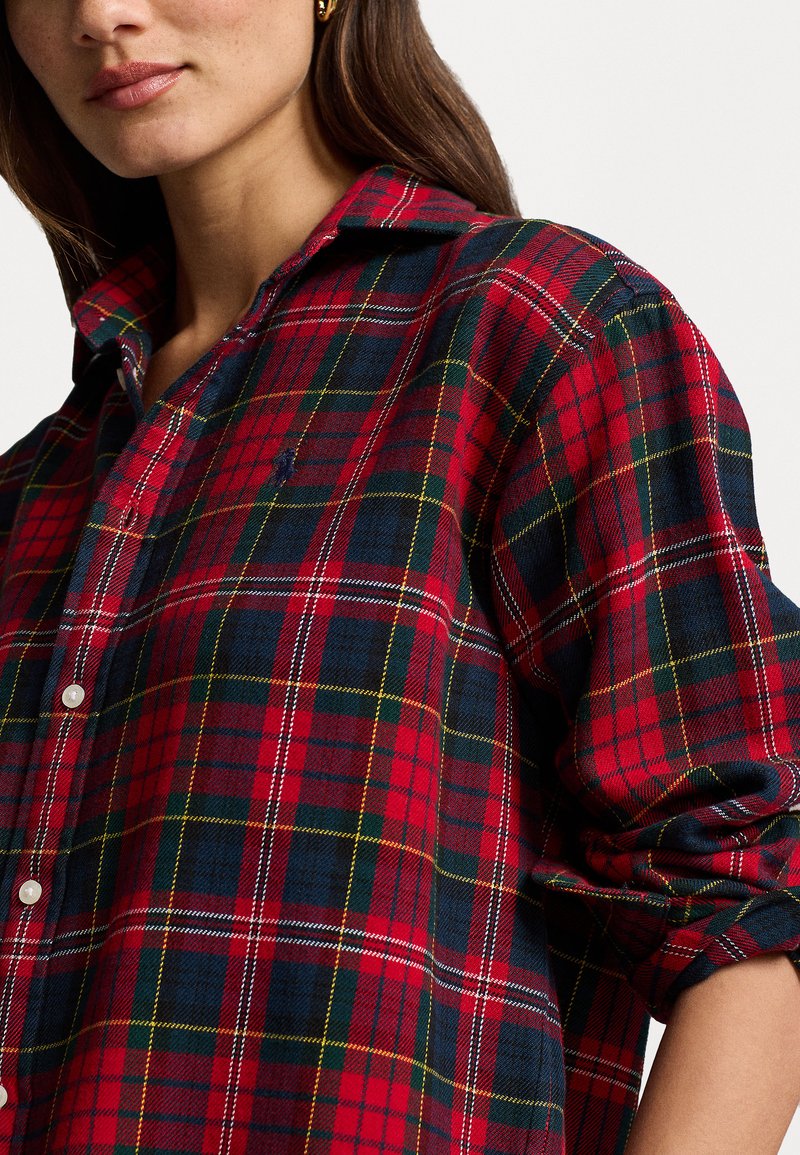 red and green dress shirt Hunter Green and Red Tartan Cotton and Wool Blend Button-Down Shirt by main image 1