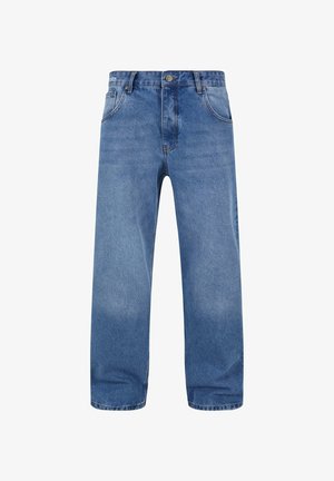 Light blue denim jeans with a straight leg design, five-pocket style, and a button closure at the waist. Durable fabric with subtle fading.