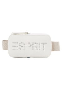 Riñonera rectangular blanca con un acabado texturizado, que presenta el logotipo perforado "ESPRIT". Correa de tela ajustable en un tono neutral.