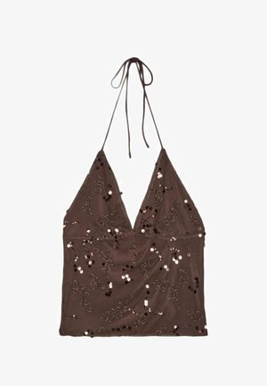 Stradivarius, EMBROIDERED SEQUIN HALTER TOP - Débardeur - dark brown