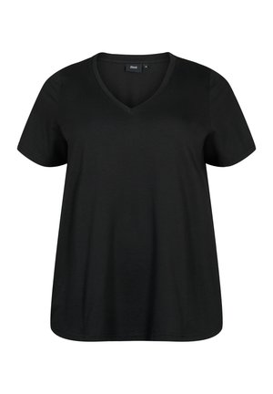 Zizzi KURZÄRMELIGES MIT V-AUSSCHNITT - T-Shirt basic - black
