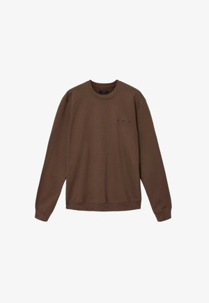 Braunes Sweatshirt mit langen Ärmeln und Rundhalsausschnitt, dezentes "AllSaints"-Logo auf der Brust, gerippte Bündchen und Saum.