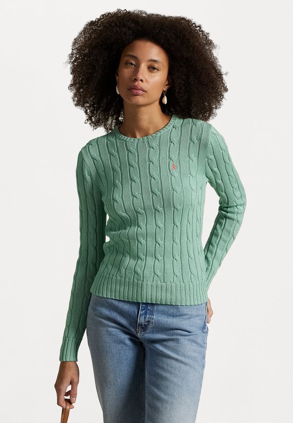 Cable Knit Cotton Crewneck Sweater - Jumper - celadon
