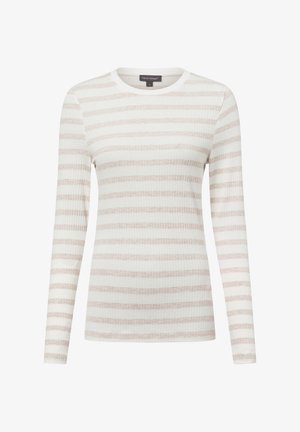 Langärmliges Oberteil aus geripptem Stoff in Weiß mit hellbeigen Streifen. Mit Rundhalsausschnitt und figurbetonter Silhouette. Etikett mit der Aufschrift "Franco Callegari."