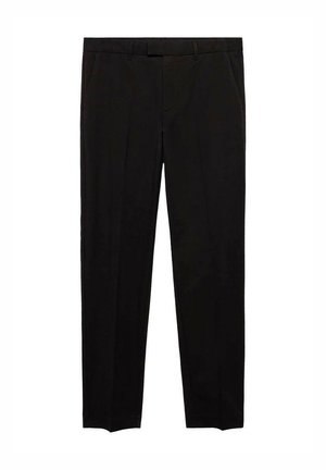 Pantaloni negri croiți, dintr-un material neted, având un croi drept, buzunare frontale și un design plat în față.