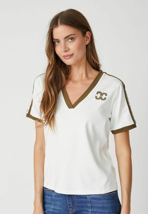 EDGECC STRIPE V-TEE - T-Shirt print - offwhite military olive