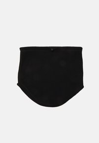 Svart fleece halsgaiter med avrundet bunnkant og justerbar toggle-detalj øverst for en trygg passform. Myk tekstur for varme.
