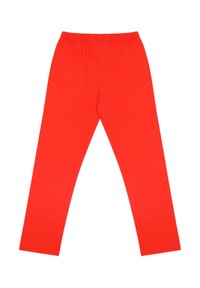 Rote elastische Hosen mit weichem Stoff, die ein gerades Bein Design ohne zusätzliche Akzente oder Muster aufweisen.