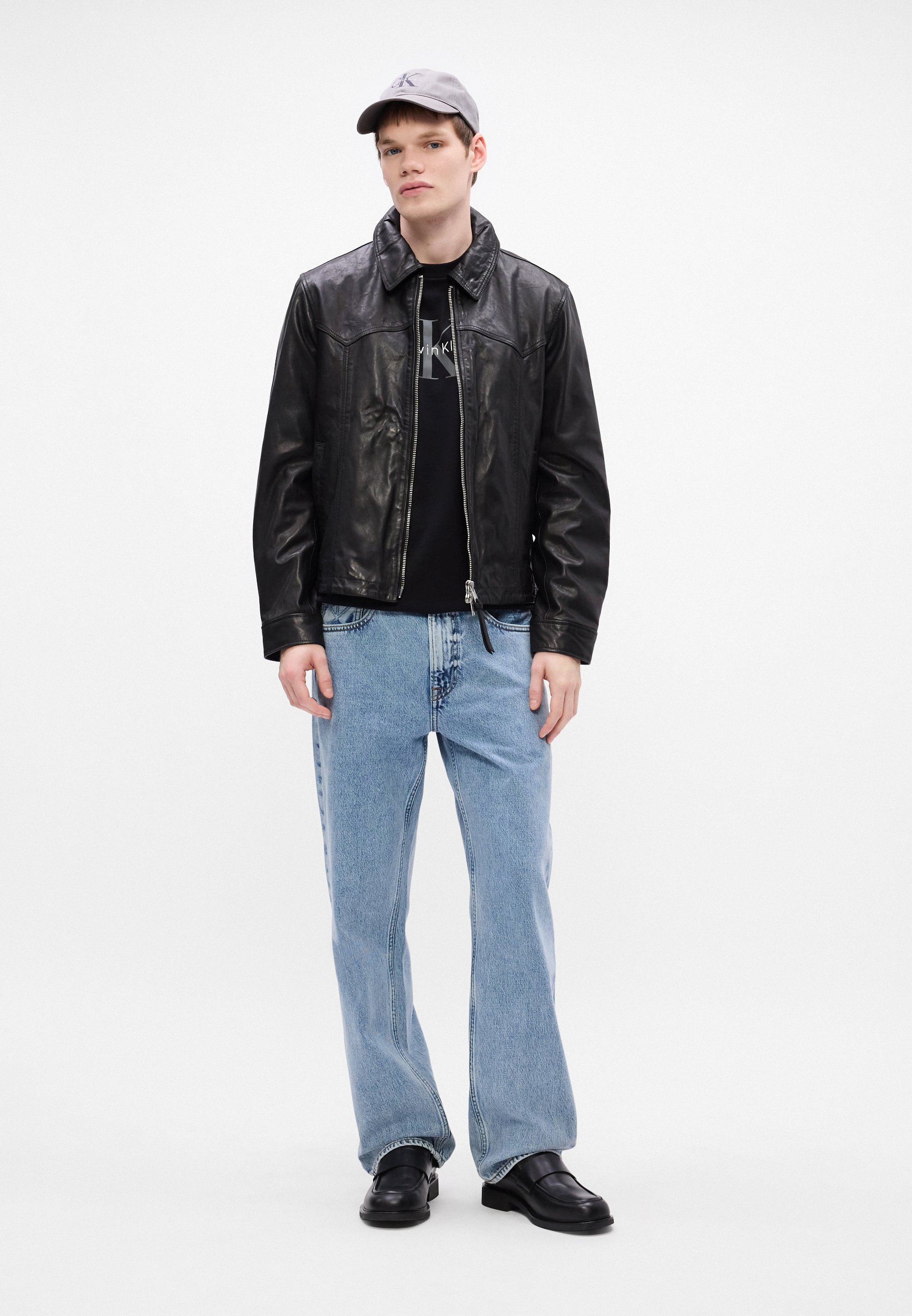 90s Calvin Klein Jeans lether jacket - Calvin Klein black⁄black 