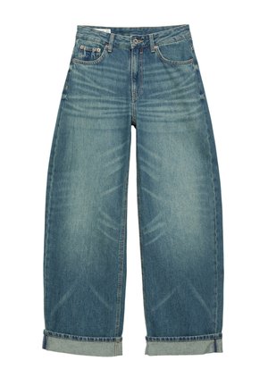 PULL&BEAR, BALLOON-FIT WITH TURN-UP HEMS - BAGGY JEANS - Jean baggy - dark blue