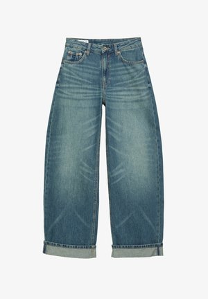 PULL&BEAR, BALLOON-FIT WITH TURN-UP HEMS - BAGGY JEANS - Jean baggy - dark blue