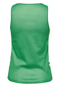 Groene mesh tanktop met een mouwloos ontwerp, voorzien van een ademende textuur en een rechte zoom, ideaal voor sport of actieve kleding.
