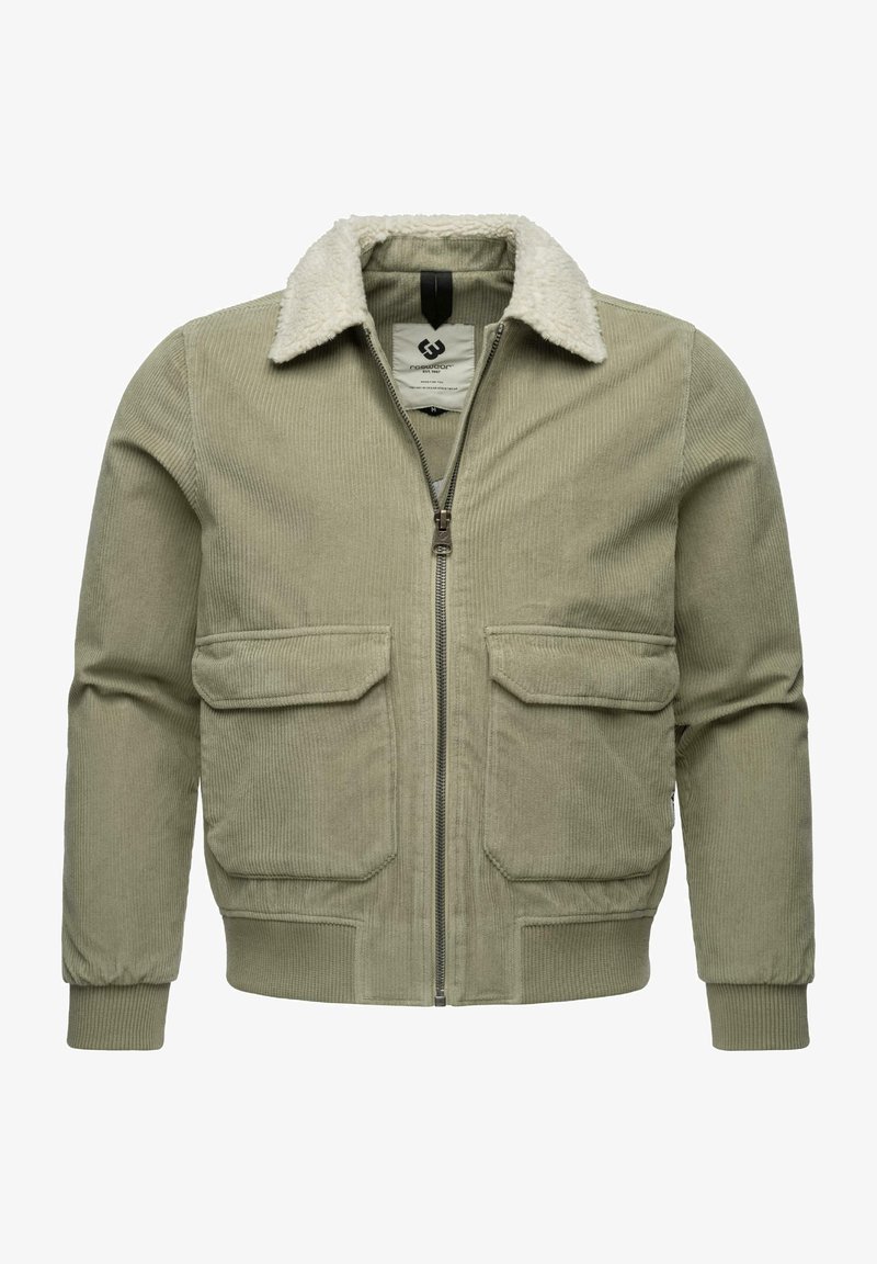 Žalias kordūrinis švarkas su grietinėlės spalvos dirbtinio kailio apykakle, užtrauktuku priekyje ir dviem didelėmis priekinėmis kišenėmis. Raibuliuoti rankogaliai ir apatinė dalis.