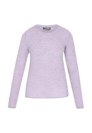 Langdurige paarse blouse van een zachte, lichte stof met een ronde halslijn en een gladde textuur, met een eenvoudig, ongecompliceerd ontwerp.