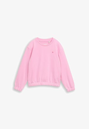 Rosa Sweatshirt mit gerippten Bündchen und Saum, mit kleinem Erdbeer-Logo auf der Brust. Weicher Stoff mit bequemem Sitz.