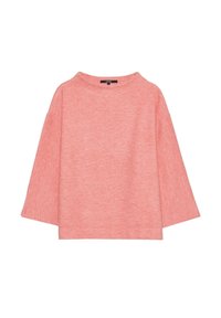 Pull rose en maille côtelée avec manches larges et coupe décontractée, avec un col rond.