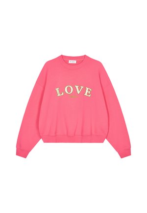 Rosa sweatshirt med ordet "LOVE" i kontrasterande gul text. Långärmad med ribbad fåll. Mjukt bomullsmaterial.