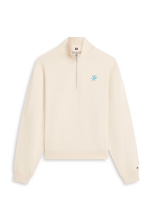 Tommy Hilfiger, LOGO EMBROIDERY TERRY HALF-ZIP JUMPER - Φούτερ - country ivory