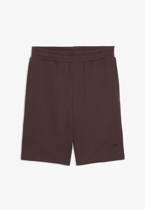 Pantaloncini Puma marrone scuro con vita elastica e tasche laterali, con un discreto logo Puma sulla parte inferiore della gamba sinistra.