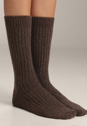 OYSHO 15% CASHMERE 10% WOOL CLASSIC - Nogavice - mottled brown