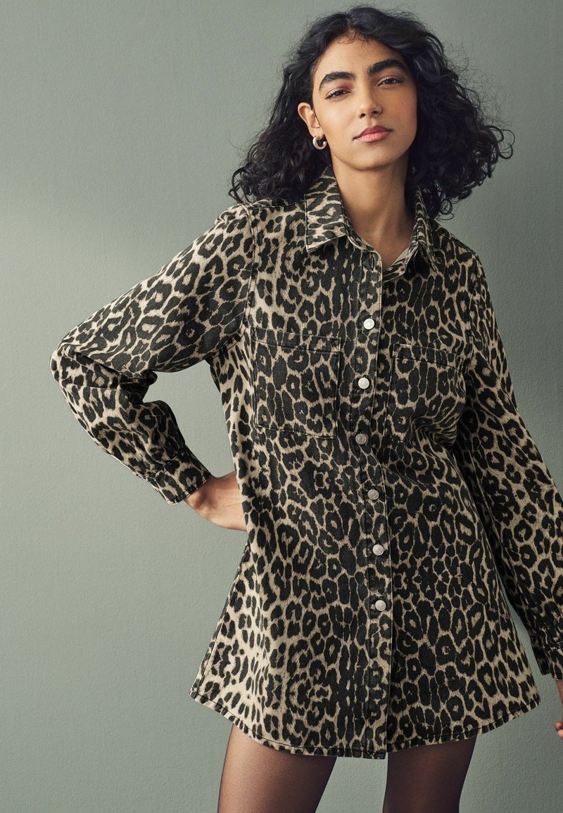 next leopard print shirt dress Next REGULAR FIT - Denim dress - leopard print/brown