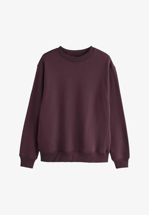 Burgundy sweatshirt in cotton blend, featuring a ribbed crew neck, long sleeves, and a relaxed fit with a smooth texture.