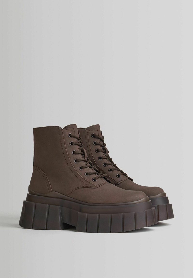 Bershka Bottines à plateau dark brown/marron foncé (Seconde