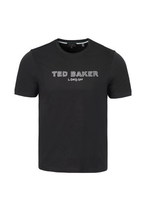 Camiseta negra de manga corta con cuello redondo y el texto "TED BAKER LONDON" impreso en blanco en el pecho.