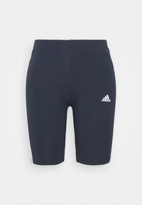 Marineblauwe sportshorts van rekbaar materiaal. Heeft een slim fit ontwerp met een wit Adidas-logo op de linker dij en contrasterende zijaccenten.