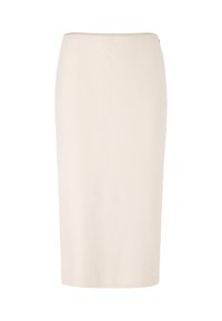Cremefarbener Midikleid-Schnittstiftrock aus glattem Stoff. Verfügt über eine figurbetonte Silhouette und saubere Kanten, maßgeschneidert für einen eleganten Look.
