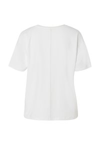 Witte t-shirt met korte mouwen, voorzien van een ronde hals en een centrale naad aan de achterkant. Gemaakt van zachte stof met een gladde textuur.