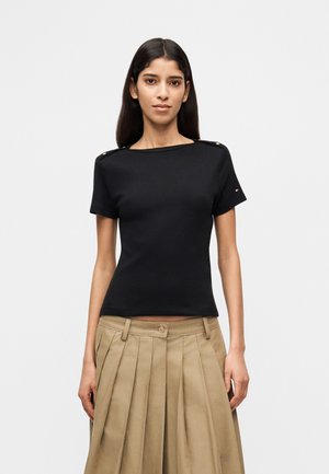 BUTTON SLIM TEE - T-Shirt basic - black