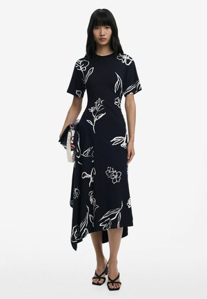 Desigual ASYMMETRIC  WITH FLORAL STROKES - Vestito di maglina - black