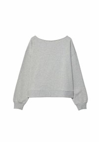 Grauer, kürzer geschnittener Sweatshirt mit langen Ärmeln, weiter Ausschnitt, gerippten Bündchen und Saum. Aus einem weichen Baumwollmix mit glatter Textur hergestellt.