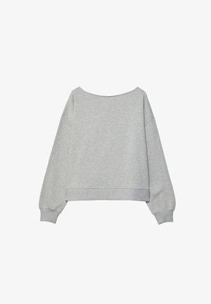 Grauer, kürzer geschnittener Sweatshirt mit langen Ärmeln, weiter Ausschnitt, gerippten Bündchen und Saum. Aus einem weichen Baumwollmix mit glatter Textur hergestellt.