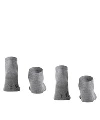 Grå ankelstrømper med en glat tekstur, der har en ribbet manchet og et tætsiddende design. Ingen synlige mønstre eller hardwaredetaljer.