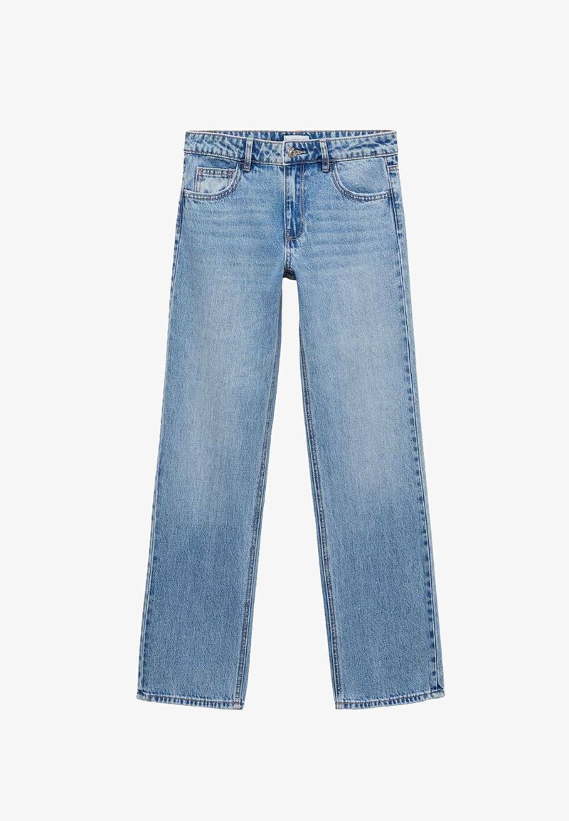 Svetlo modri traper hlače ravnega kroja s petimi žepi, z zapiranjem na gumb in zadrgo ter minimalnim zbledeljem po vsej površini.