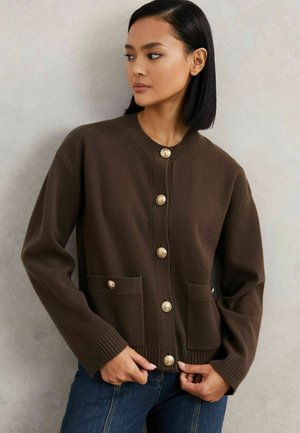 CREW-NECK - Vesta na kopčanje - chocolate brown