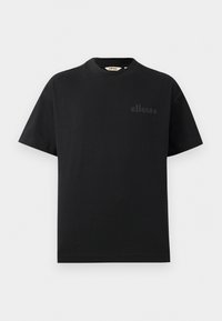 Sort bomulds t-shirt med korte ærmer, rund hals og subtilt præget logo på venstre bryst. Glat tekstur og klassisk pasform.