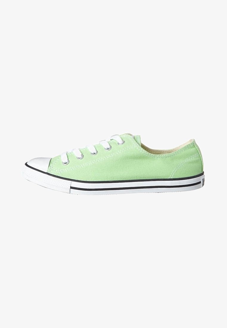 Leinenschuh in hellgrün mit weißen Schnürsenkeln, schwarzem Gummisohle und Zehenschutz. Verfügt über ein schlichtes Design mit Nähdetails.
