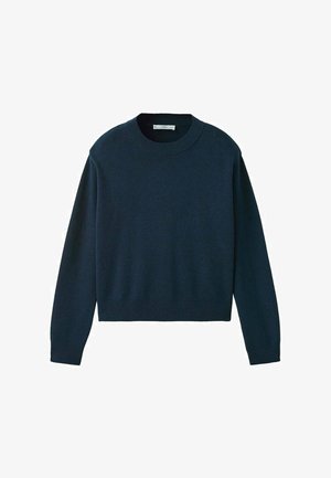 Navyblauwe pulloversweater van zacht breigoed, met een ronde halslijn, lange mouwen en een rechte zoom. Geen zichtbare patronen of accenten.