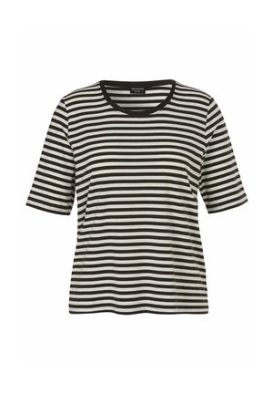 Zwart-wit horizontaal gestreept T-shirt met korte mouwen, ronde hals en losse pasvorm.