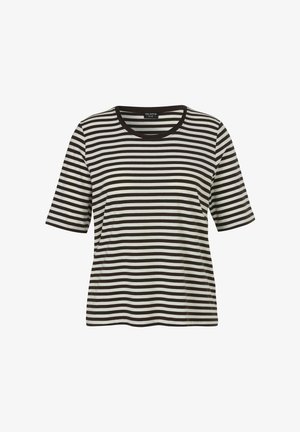 Zwart-wit horizontaal gestreept T-shirt met korte mouwen, ronde hals en losse pasvorm.