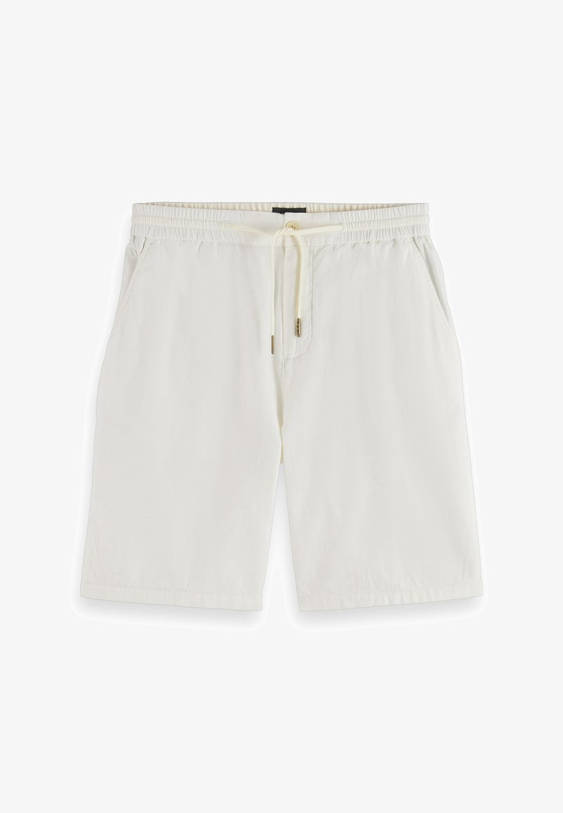 Λευκά βαμβακερά σορτς με ελαστική μέση, ρυθμιζόμενο κορδόνι και πλαϊνές τσέπες. Λεία υφή και ίσια γραμμή. Χωρίς σχέδια ή διακοσμητικά.