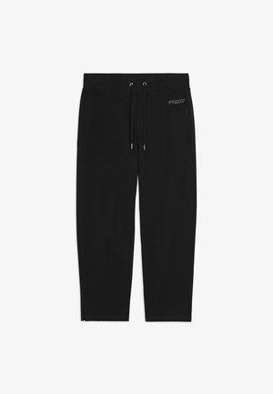Pantaloni casual neri con vita con coulisse, gambe dritte, piccole aperture laterali e logo "Freddy" nella parte superiore destra.