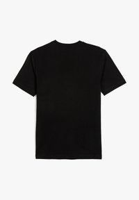 Sort bomulds t-shirt med klassisk rund hals og korte ærmer, der har en ensfarvet farve og en glat, struktureret overflade.
