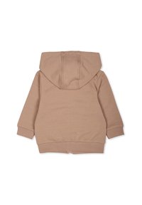 Felpa con cappuccio beige dal tessuto morbido e liscio. Presenta una tasca a marsupio, polsini e orlo a coste. Design semplice senza dettagli aggiuntivi.