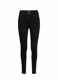 Jean skinny noir avec fermeture par bouton et zip, poches avant et arrière, et étiquette de la marque Esprit sur la ceinture.