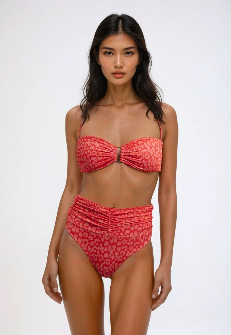 Flavia Valentini LEOPARD BANDEAU HIGH-WAISTED RUCHED SET - Bikini - red