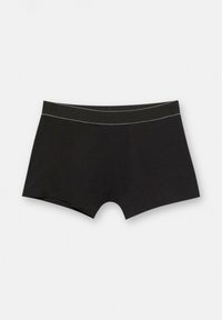 Crne pamučne bokserice s ravnim krojem, mekanim pojasom s reljefnim logotipom i minimalnim šavovima.